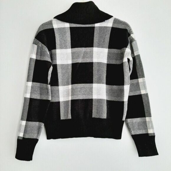 MAX STUDIO / B&W Plaid Check Cowl / TurtleNeck Sweater Sz XS - Picture 7 of 11